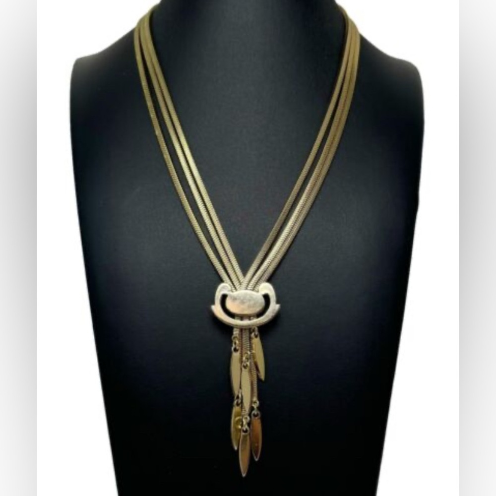 Monet Vintage 1940s Collar Necklace Multi-Chain Snake Layered Gold Signed